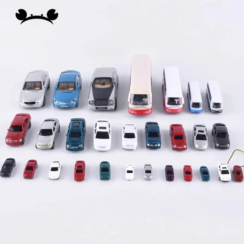 HO Scale Model Vehicle Set Miniature Car Truck Bus Container Lot for Railway Layout Scenery Architectural Diorama Decor