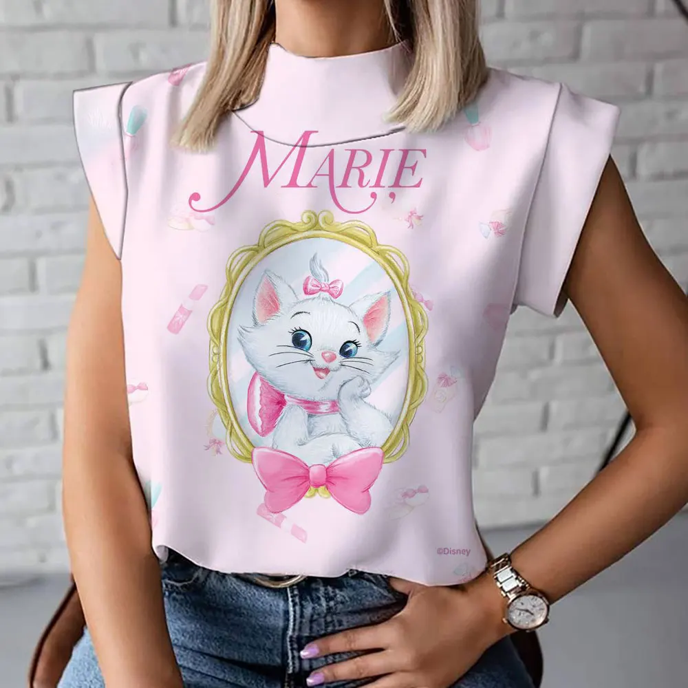 

Cute Hello Kitty anime print 2023 summer women's high collar T-shirt vest y2k Harajuku street new casual versatile