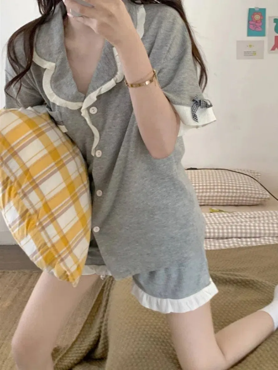 

New Ins Sle Loose Svel Home Clothes Set for Women Summer Trendy Floral Cotton Spwear Student Casual Outfit