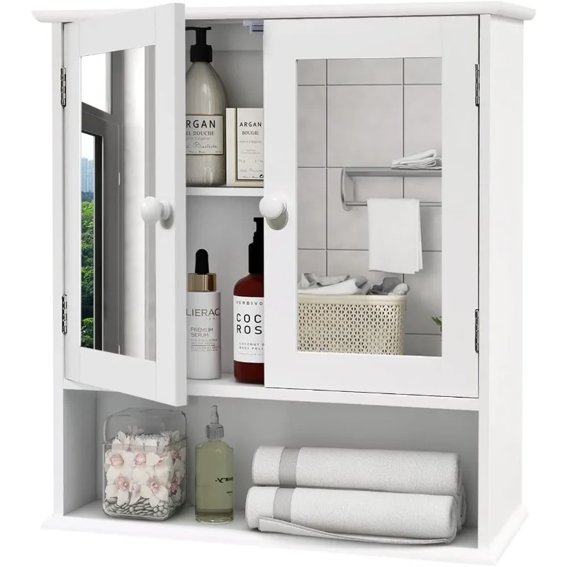 

Medicine Cabinet, Medicine Cabinets for Bathroom with Mirror 2 Doors 3 Open Shelf, Bathroom Cabinet Wall Mounted