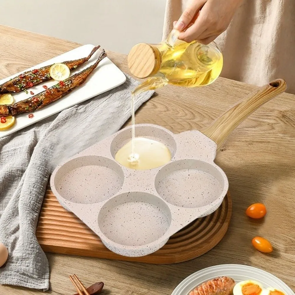 

Cookware 4 Holes Non-Stick Pancake Pan Omelet Cooker Mold Egg Frying Pan Thickened Flat Bottom Pan Cooking Breakfast