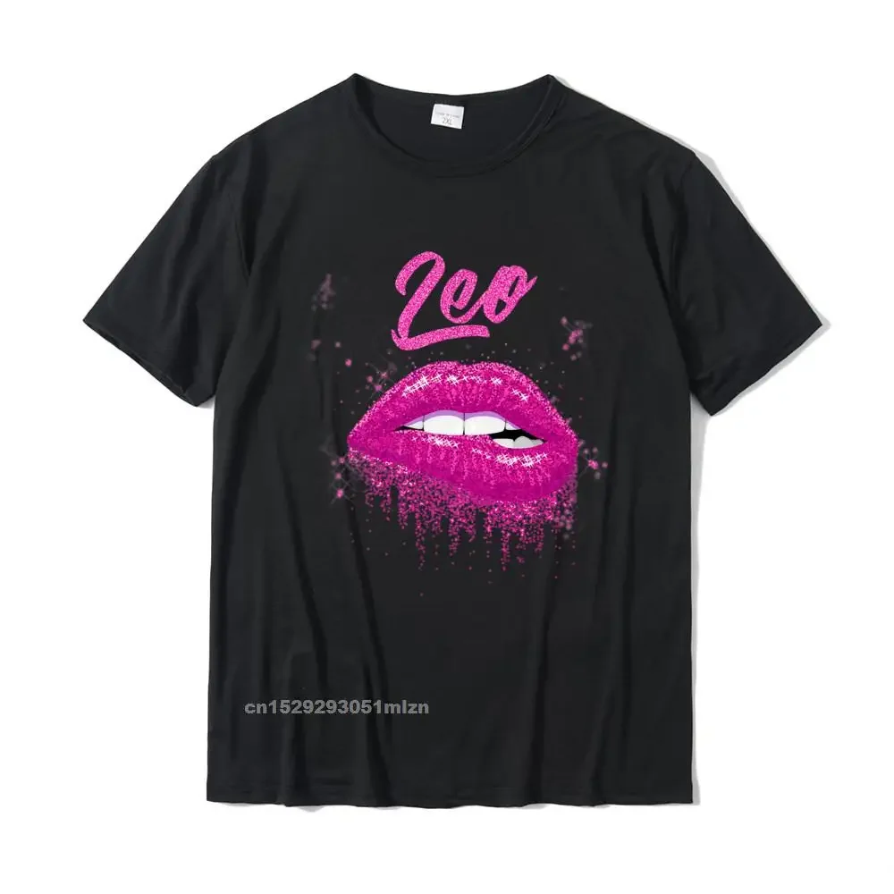 

Leo Zodiac Birthday Pink Lips T-Shirt For Black Women Cotton Normal Tops Shirt Oversized Men's Top T-Shirts Casual