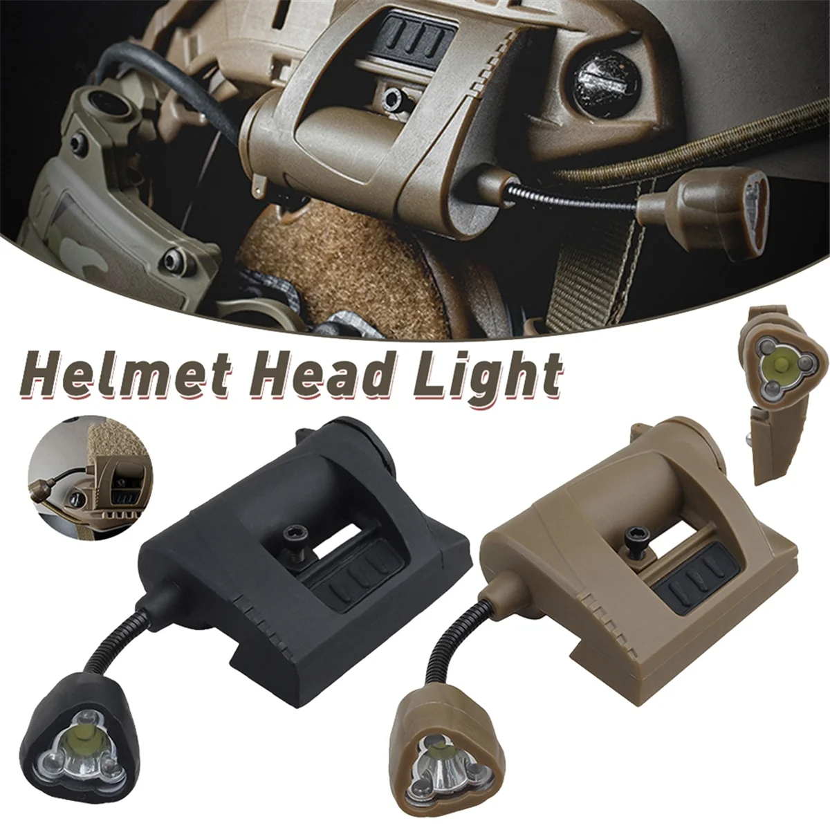 Helmet Light for MPLS CHARGE Flashlight 3 Modes HeadLight Nylon Energy-Saving Outdoor Lamp for Hunting Camping,Mud Color