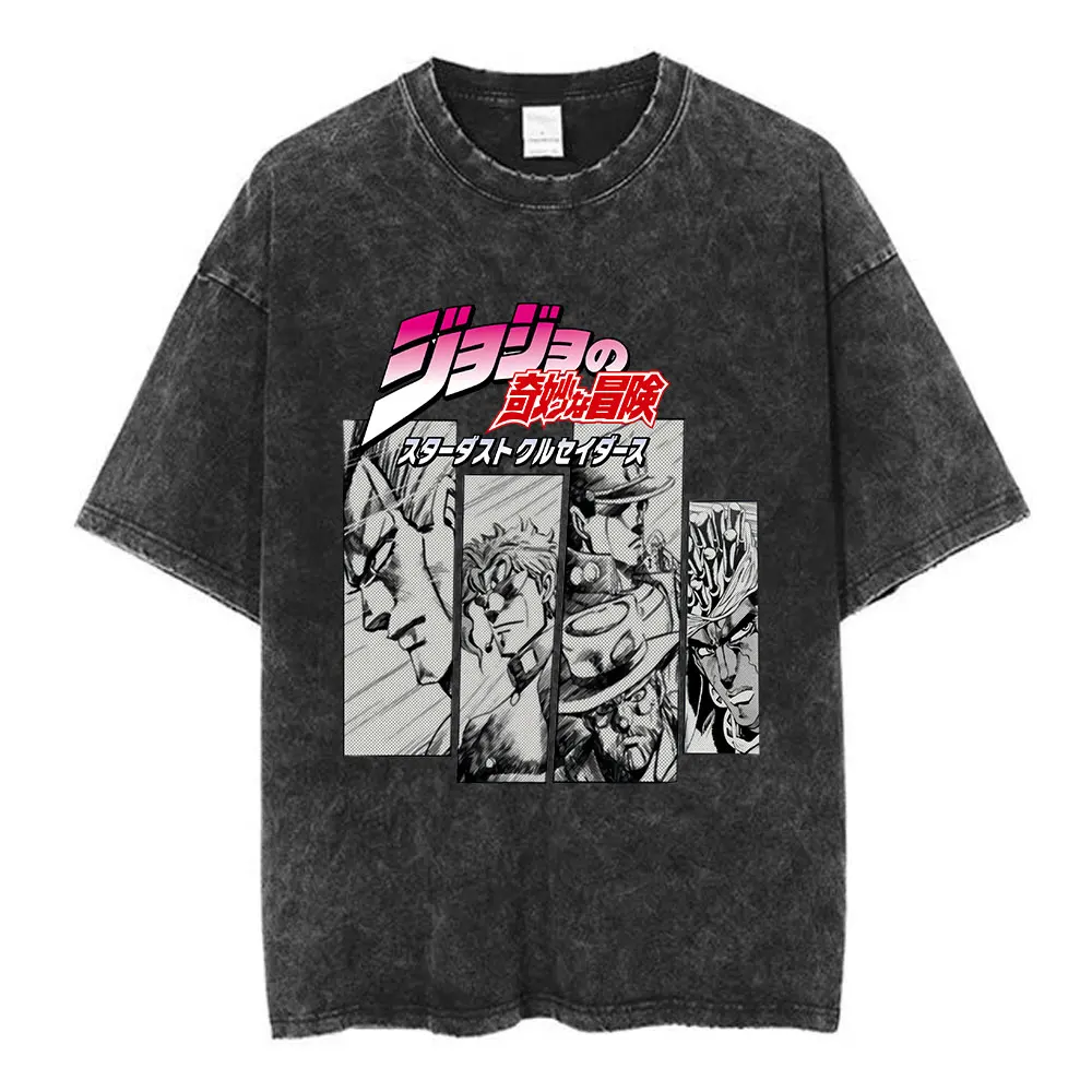 Anime Jojo Bizarre Adventure Tshirt Jotaro Star Platinum Manga Graphic Washed T-shirts Men Women Short Sleeve Casual T-shirt