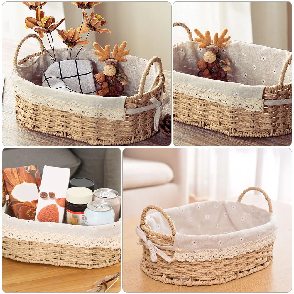 

Woven Storage Basket Desktop Sundries Holder Organizer Storage Box Snack Container for Home Office