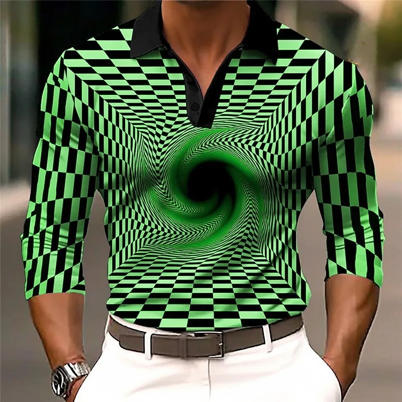 

Fashion Vortex Graphic 3D Printed Polyester Men's Polo Shirt Autumn Casual Comfortable Breathable Long Sleeve Lapel Button Shirt