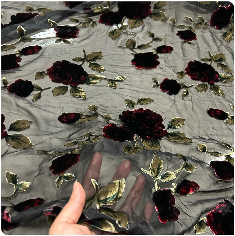 Hollow Artificial Silk Bottom Cloth Cotton Burnt Out Mulberry Silk Velvet Fabric Cheongsam Dress Shirt Short Sleeve Clothing