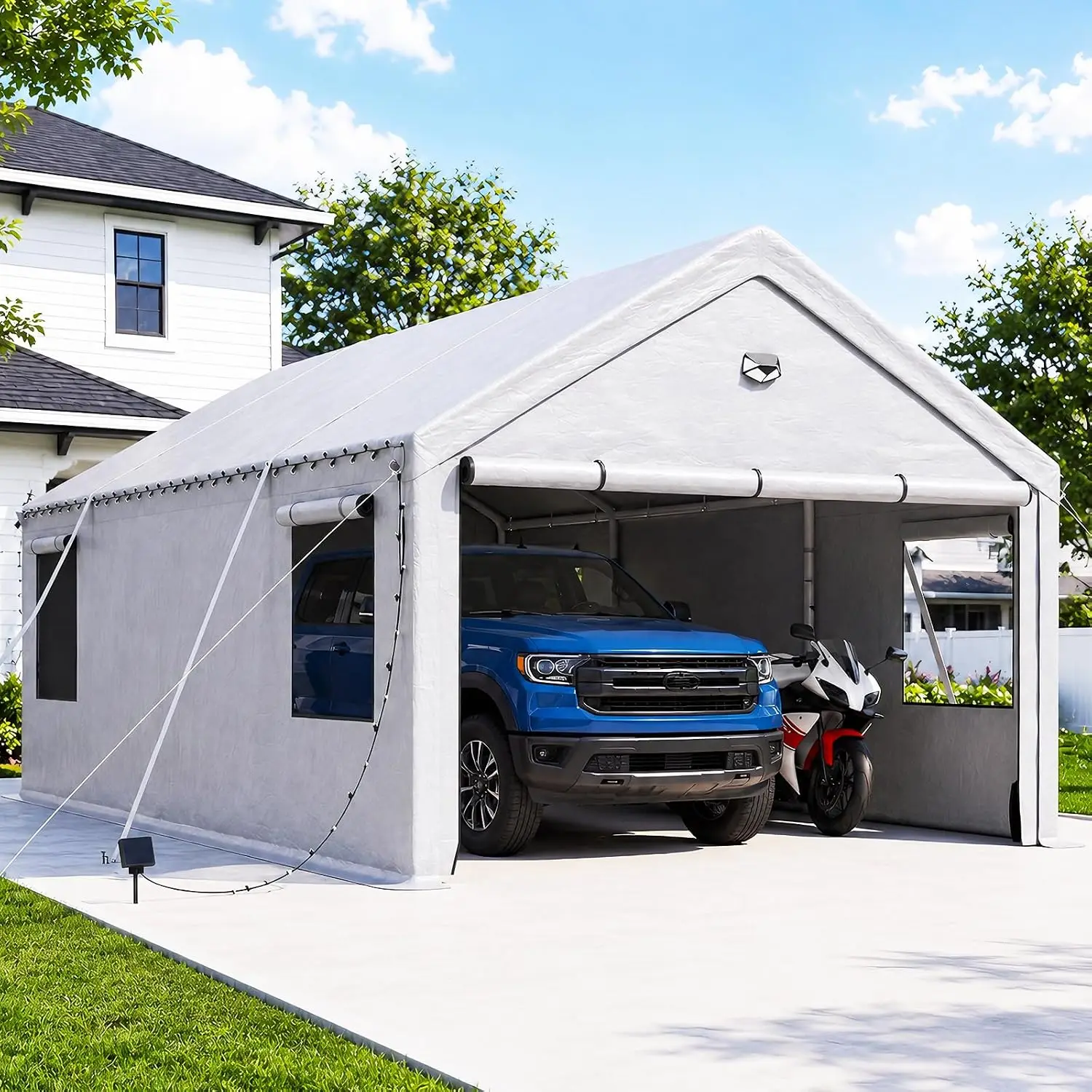 10x20FT Heavy Duty Carport Tent with Roll-Up Window & Door, Anti-UV PE Canopy for Car Truck Boat Garden Tools, Customized