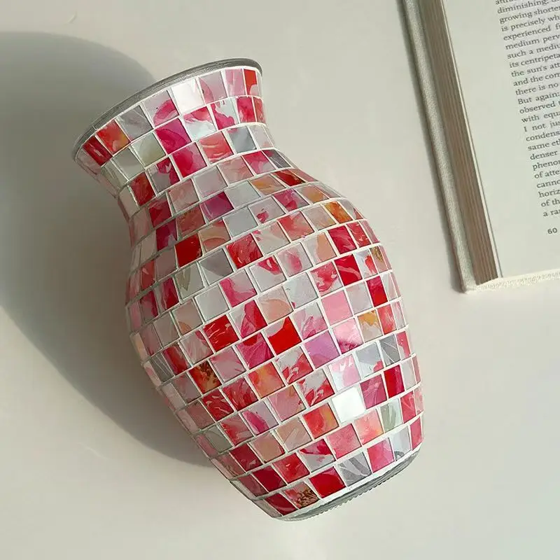 

Мозаичная стеклянная ваза в скандинавском стиле ручной работы, розовая гостиная, украшение для дома, гидропонная ваза для цветов, контейнер для композиции