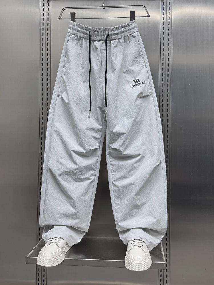 Retro japonês sle masculino solto ajuste perna reta calças de trabalho qui seco respirável dança rua perna larga calças paraquedista