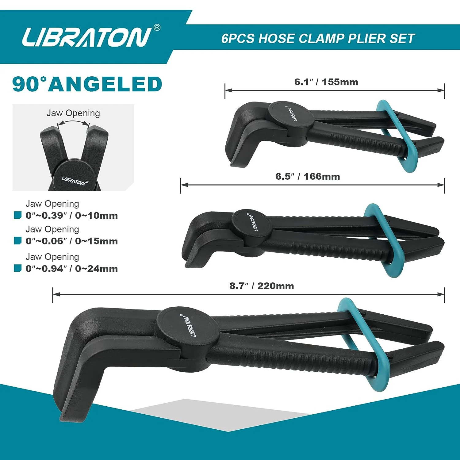 Libraton 6PCS Hose Clamp Pliers, Hose Pinch Pliers Straight & 90°, Hose Pinch Off Pliers, Line Clamps, Plastic Hose Clamp Pliers