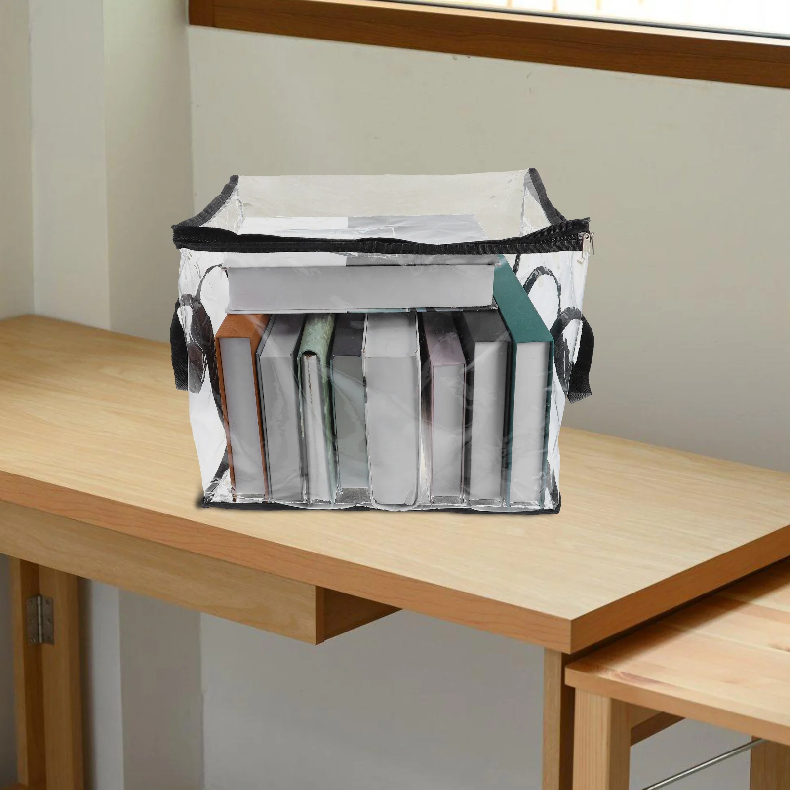 Transparent Waterproof PVC Storage Bag Large Capacity Book Tote Document Organizer Portable Carrying Handle Transparent File Bag