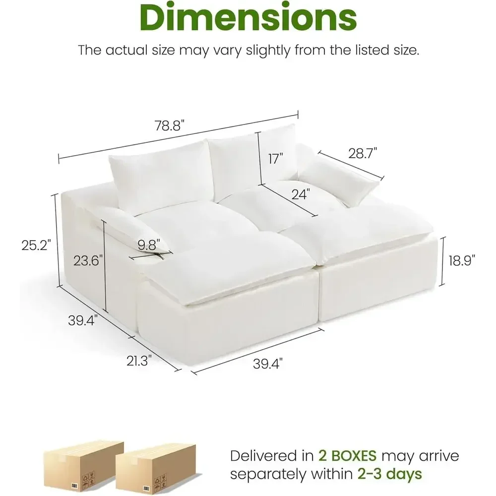 Oversized Double Chaise Lounge Sofa with Ottoman, Sleeper Sofa Bed, 2-Seat Sectional Couch, Cloud Floor Sofa, White