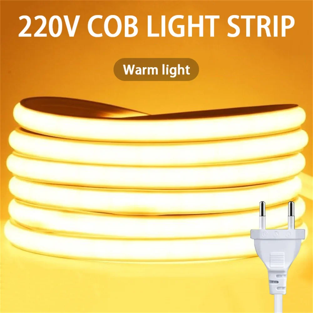 

220v COB Led Ribbon Adhesive High Brightness Led Strip for Room Waterproof Led Strip Flexible Ribbon for Garden Outdoor Lighting