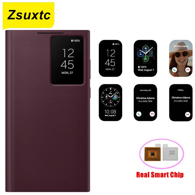 

Real Smart Chip Case Wake Up For Samsung Galaxy S22 + Plus S22 Ultra Window View Flip Phone Cover Leather Case S22Ultra