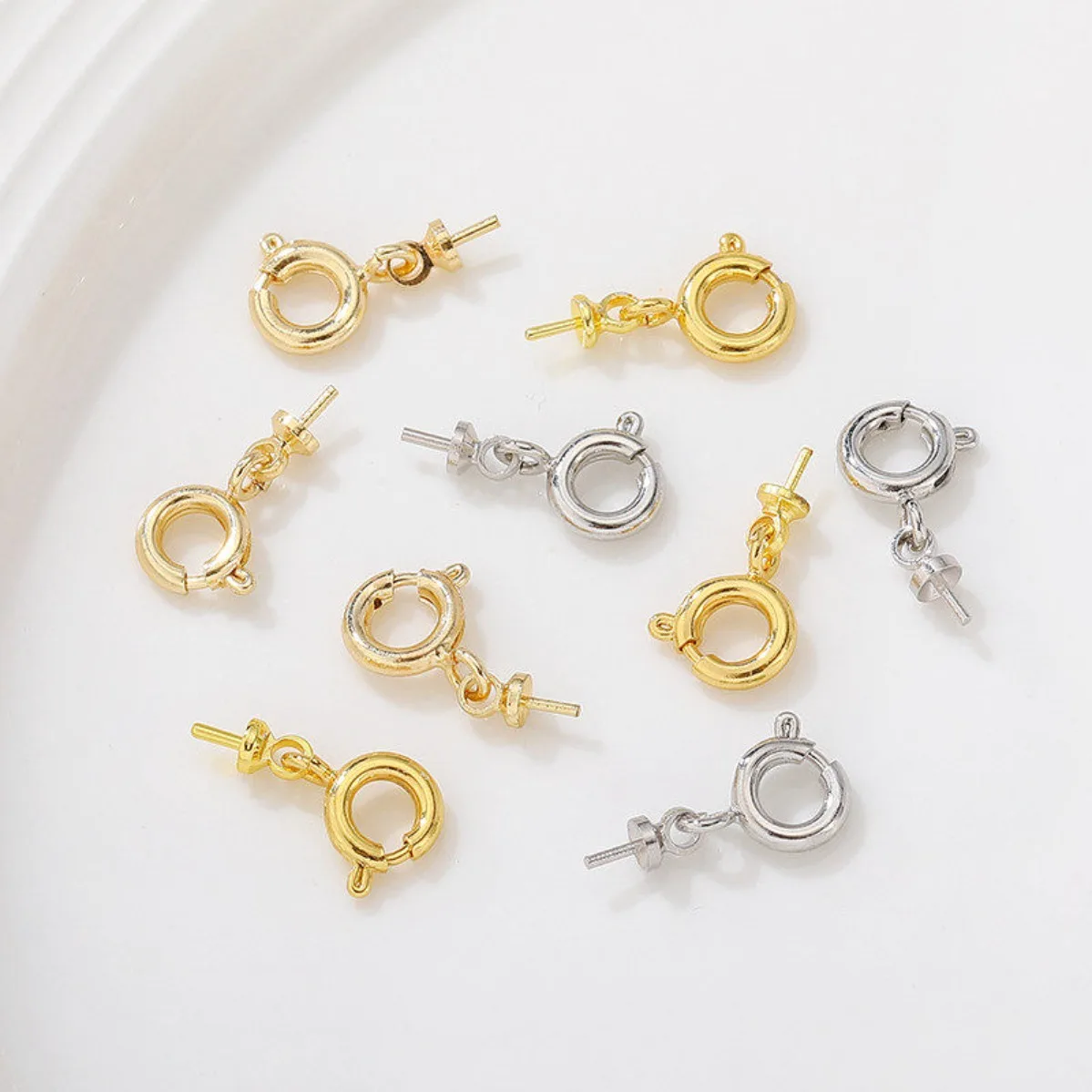 14K Gold Plated Spring Buckle Pendant Pin Pearl DIY Bracelet Necklace Beaded Jewelry Findings