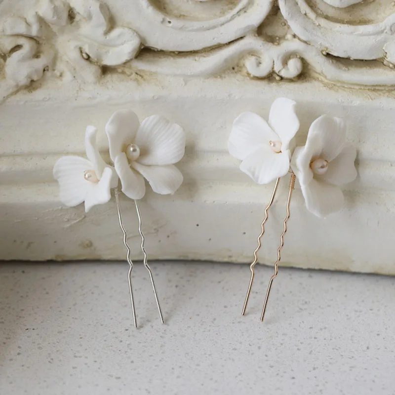 Handmade Freshwater Pearls Ceram Flower Bridal Hair Pin Set Wedding  Sticker Hair Accessories Women Jewelry