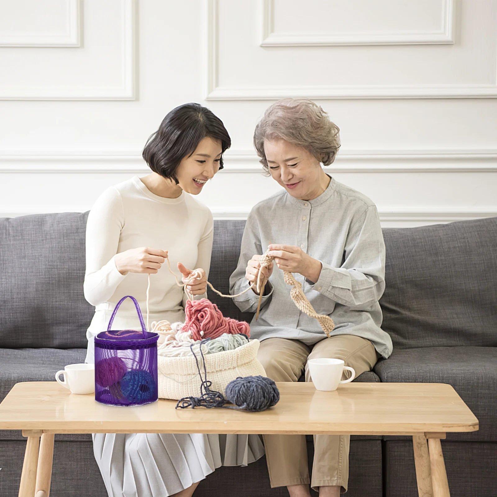 

2 pcs Crochet Yarn Bag Large Capacity Mesh Design Knitting Storage Organizer Portable Sewing Tool Carrier Crochet Hook Organizer