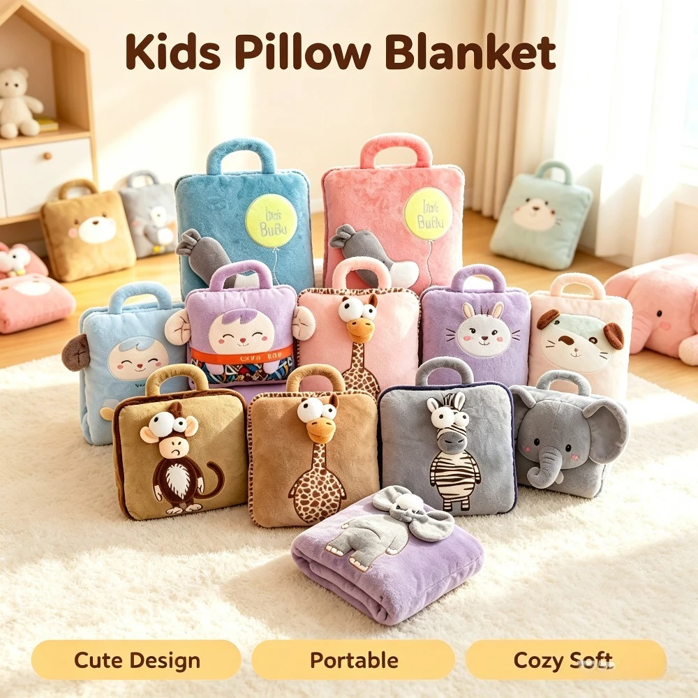 2 in 1 Pillow Blanket Multifunction Folding Nap Quilt Cartoon Cushion Car Seat Cover Travel Office Rest Warm Portable Gift