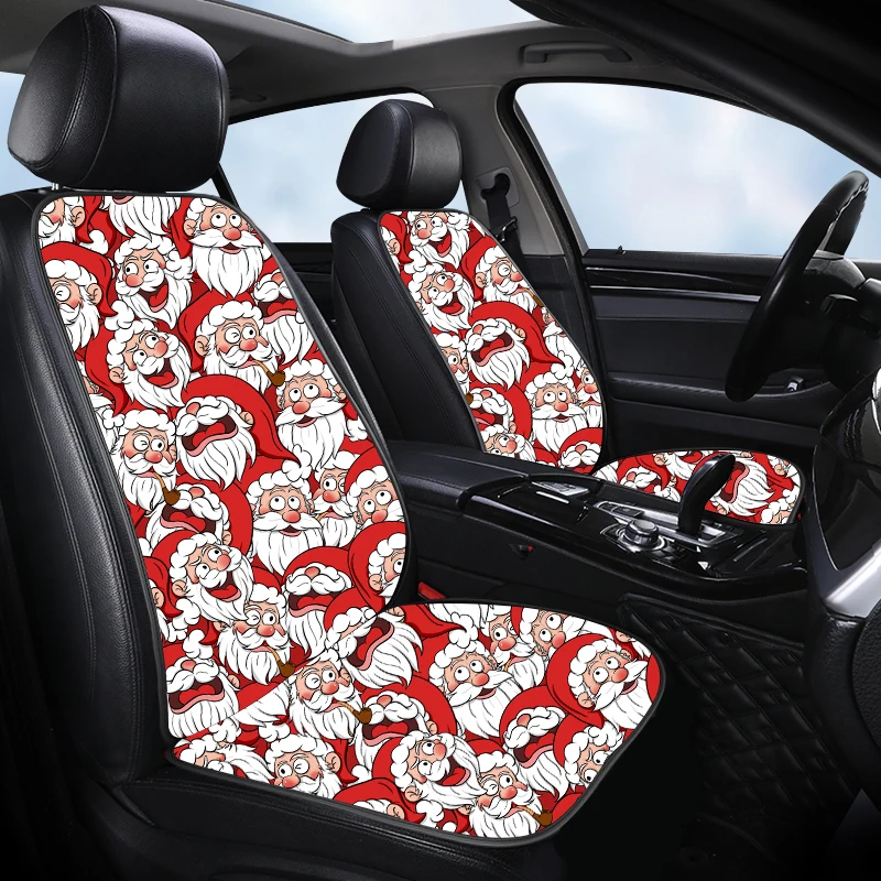 

2pcs Winter Fluffy Front Row Seat Car Covers Christmas Design Non Slip Base Most Cars