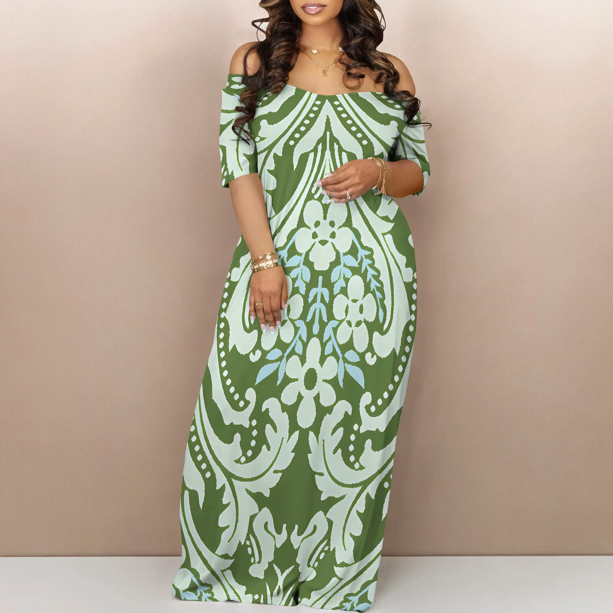 

Women’s Off Shoulder Pocket Maxi Dress Summer Floral Print Short Sleeve Look