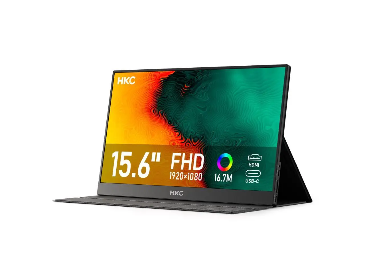 HKC 15.6" Full HD 1080P 60Hz IPS USB-C Dual Speakers Portable Computer Monitor perfect to connect your laptop as 2nd screen comes with All-in-one protection cover and stand V16