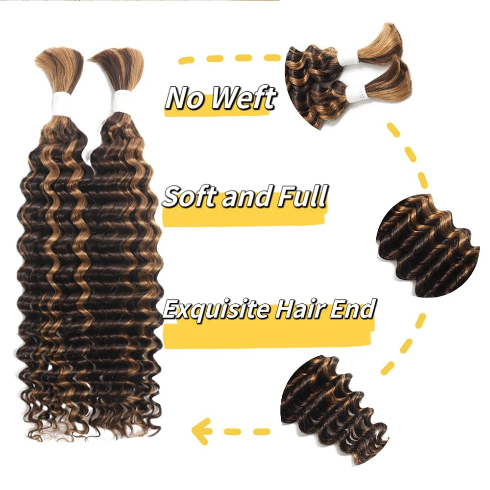 Rambut manusia kepang Boho sorot tanpa sambungan rambut kepang massal 100% rambut manusia kepang tanpa simpul Boho 100g rambut jumlah besar Remy Brasil