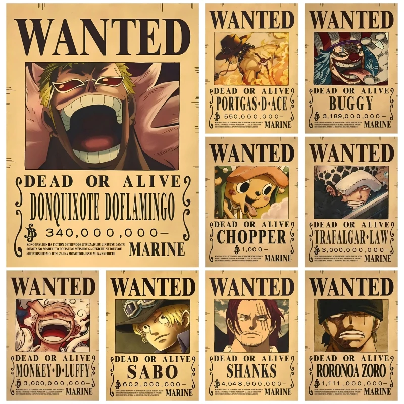 

Anime One Piece Character Bounty Canvas Posters Luffy Zoro Sabo Classic Marine Wanted Design Home Room Decoration Painting