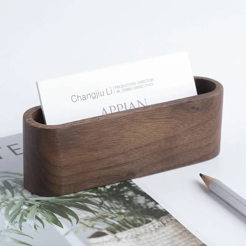 [Factory Direct Sales] Black Walnut Log Business Card Holder Business Card Box Card Storage Box Business Office Note Holder