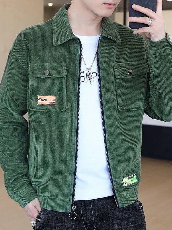 

Мужская вельветовая куртка с воротником, приталенная, повседневная, весенняя, для работы, молодежная, из быстросохнущего полиэстера