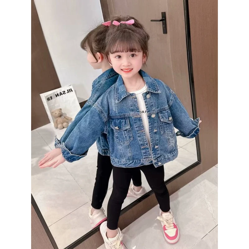 Kids Denim Jackets Baby Girl Fashion Lace Coats Jackets Jeans 2 3 4 5 6 Year Children Outerwear Jean 2023 Spring Autumn