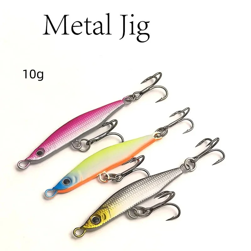 

5PCS Metal Jig Fishing Lure Sinking Hard Bait Long Casting Artificial Minnow for Saltwater Freshwater Bass Pike 10g