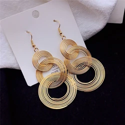 European Statement Round Drop Earrings for Women Party Metal Wire Wrapping Circle Dangle Earrings Vintage Long Geometry Jewelry