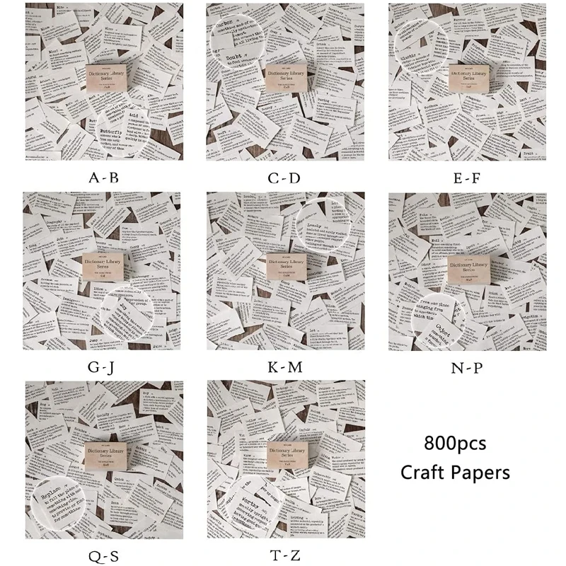 Papéis artesanais decorativos para planejadores de jornal, mini vintage minúsculo dicionário, suprimentos de Scrapbooking de A a Z, 800 pcs