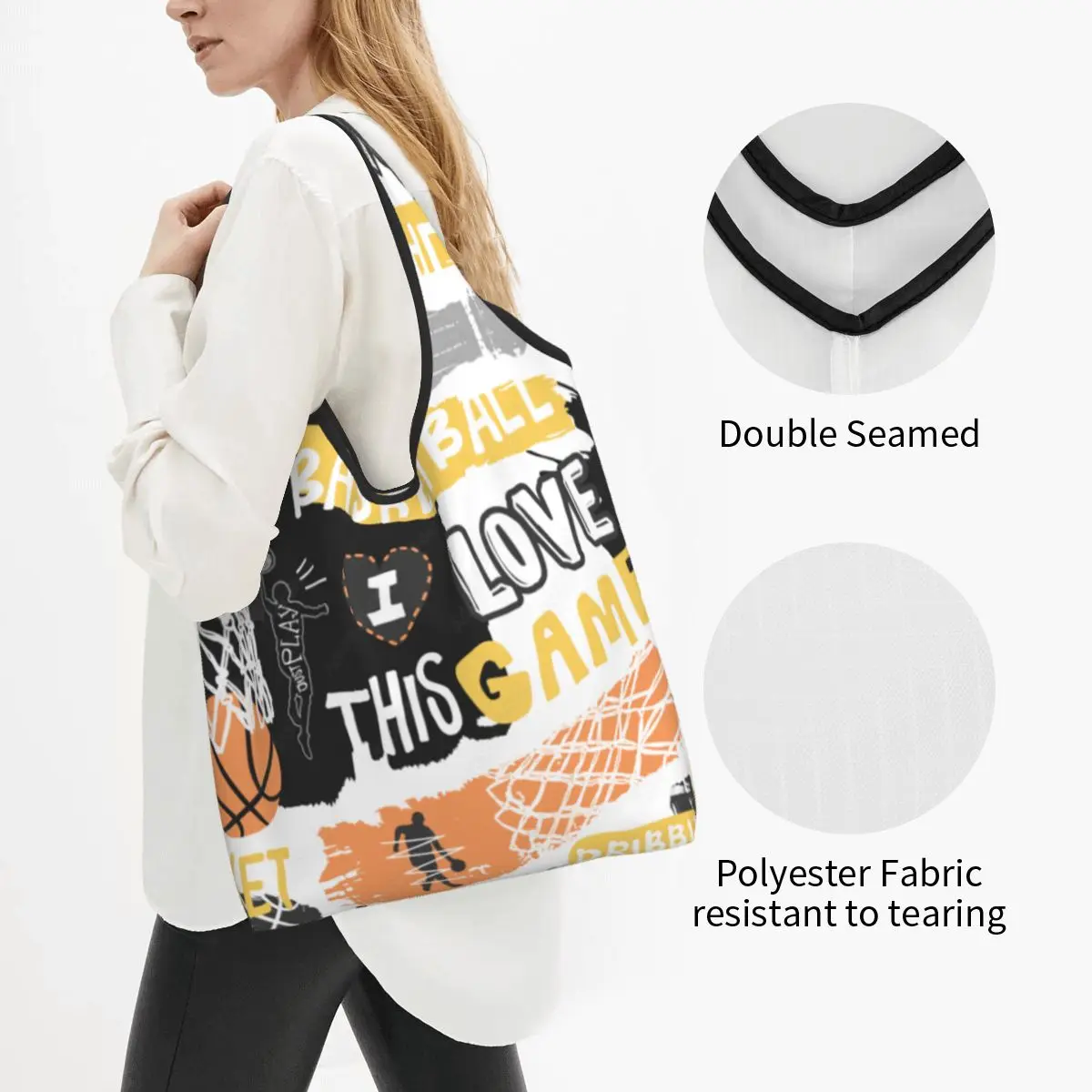 Reusable Basketball Dots Round Shopping Bag Women Tote Bag Portable Physical culture Groceries Shopper Bags