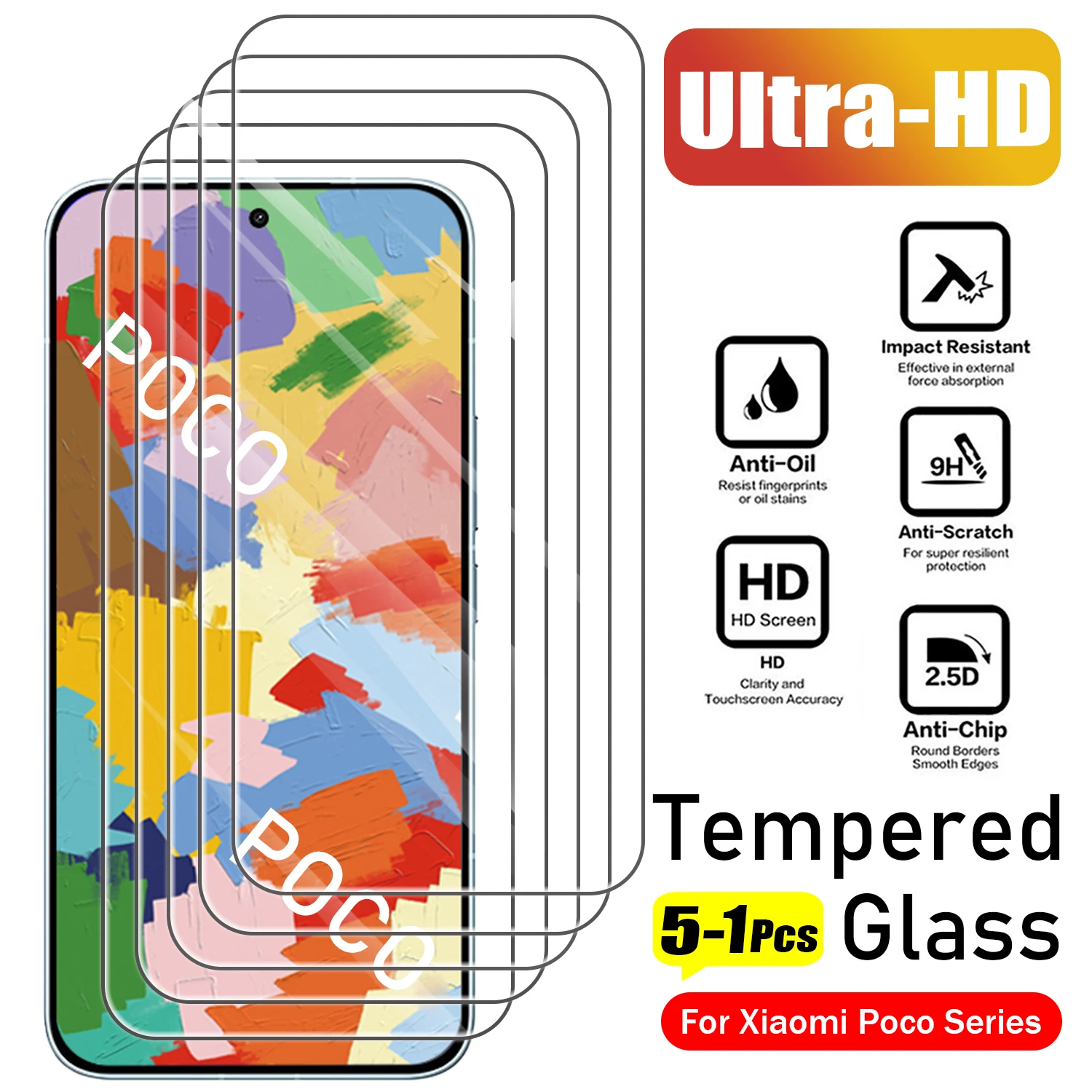 

1-5Pcs Tempered Glass For POCO X7 X6 X5 Pro X4 X3 GT X8Pro Max Screen Protector on Xiaomi POCO M7 Plus M5 M4 M3 M6 Pro 4G 5G