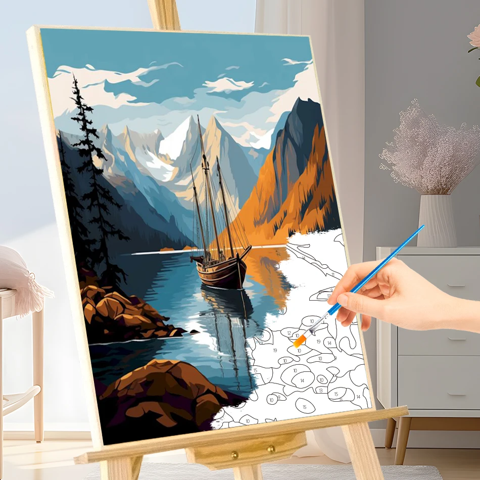 GATYZTORY الطلاء بالأرقام الدهانات الاكريليك علامات الألوان قارب مشهد اللوحات الزخرفية صورة رسم جدار الفن صورة أطقم