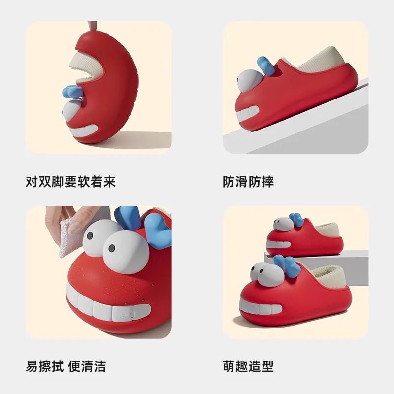 Cute Dragon Cotton Slippers For Women In Autumn And Winter Indoor Home Slippers Shoes For Warmth Dormitory Slippers