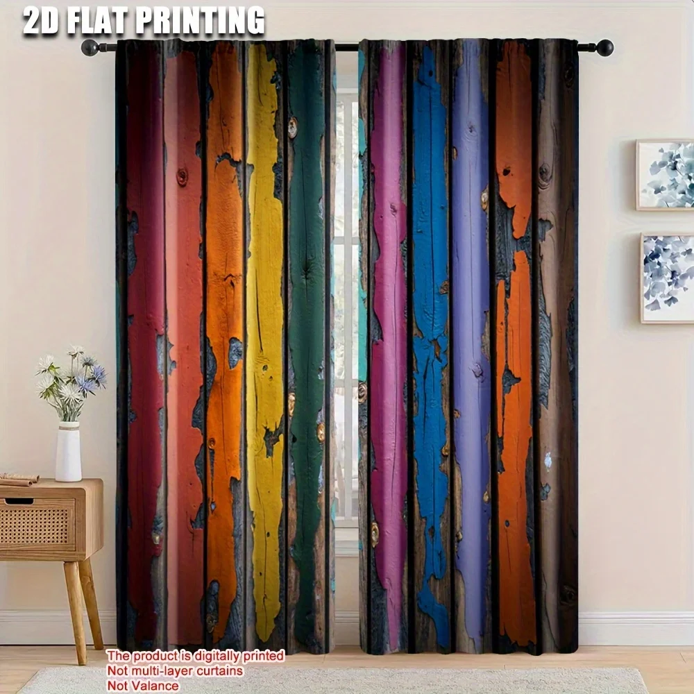 2D Flat, curtainSet of 2, Flat Printed Fabric Drapes, Perfect for Family Gatherings And Holiday Home Decorations, No Electricity