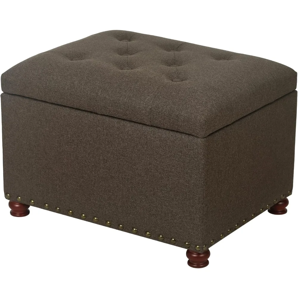 

Storage Ottoman Linen Button Tufted Bench with Rivet, Rectangular Footrest Stool Coffee Table Seat