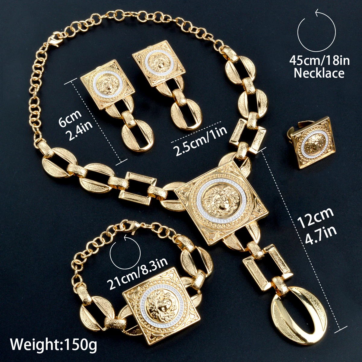 Diana Baby Jewelry Sets for Women 18K Gold Color African Jewellery Chain Necklace Bracelet Earrings Ring Wedding Party Lady Gift