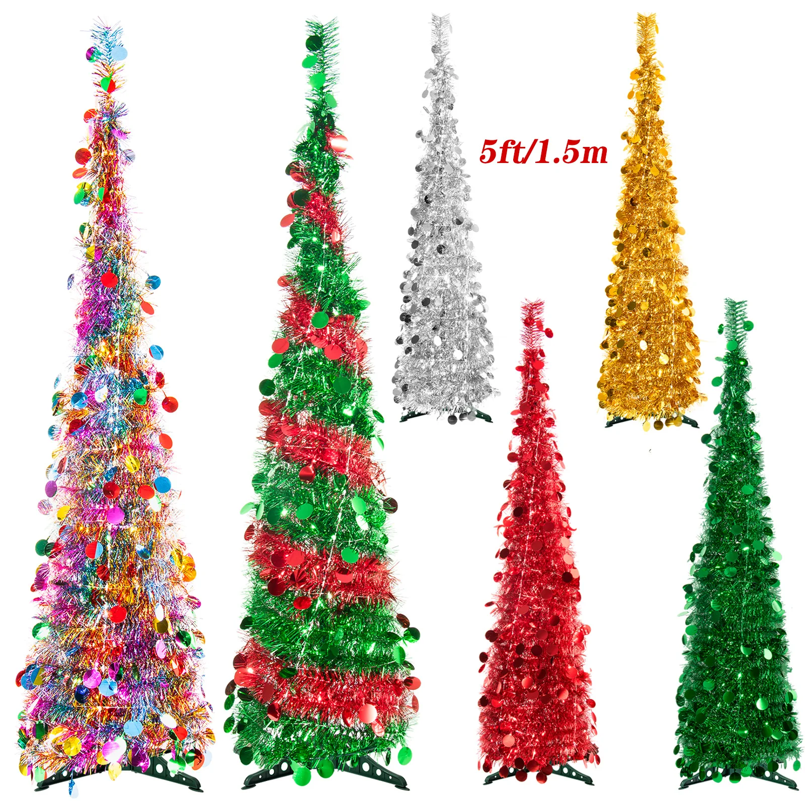 

5ft/1.5m Christmas Pencil Tree，Glitter Tinsel Artificial Trees For Home Holiday Christmas Decor