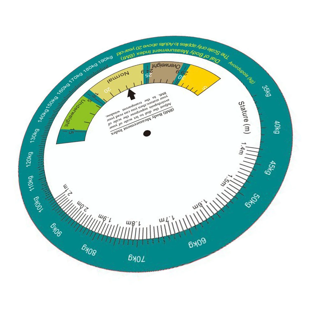BMI Turntable Paper Chart with For Dial for Body Mass Index Quick Check Height Weight Input Tool 15 cm 6 inch Wall Mount