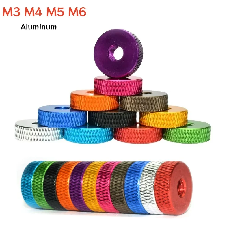 5/10/50pcs M3 M4 M5 M6 Hand-nut Aluminum Anodised Thin Type Knurled Thumb Nut Flat Hand Tighten Nuts Colored Silvery/Red/Black