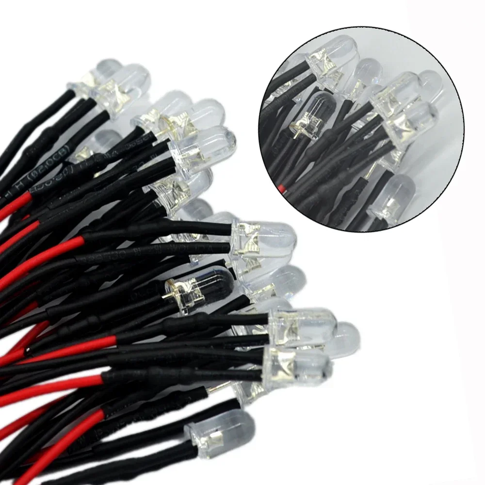 10Pcs 5mm Pre Wired LED Round Bulb Chip Light Beads Diodes 20cm Pre-soldered Cable DC 12V Decoration Emitting atmosphere Neon