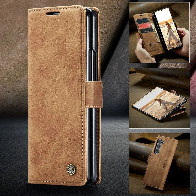 Side Magnetic Buckle Flip Wallet Card Slots Phone Cover For Samsung Galaxy Z Fold6/Z Fold5 Leather Protective Case