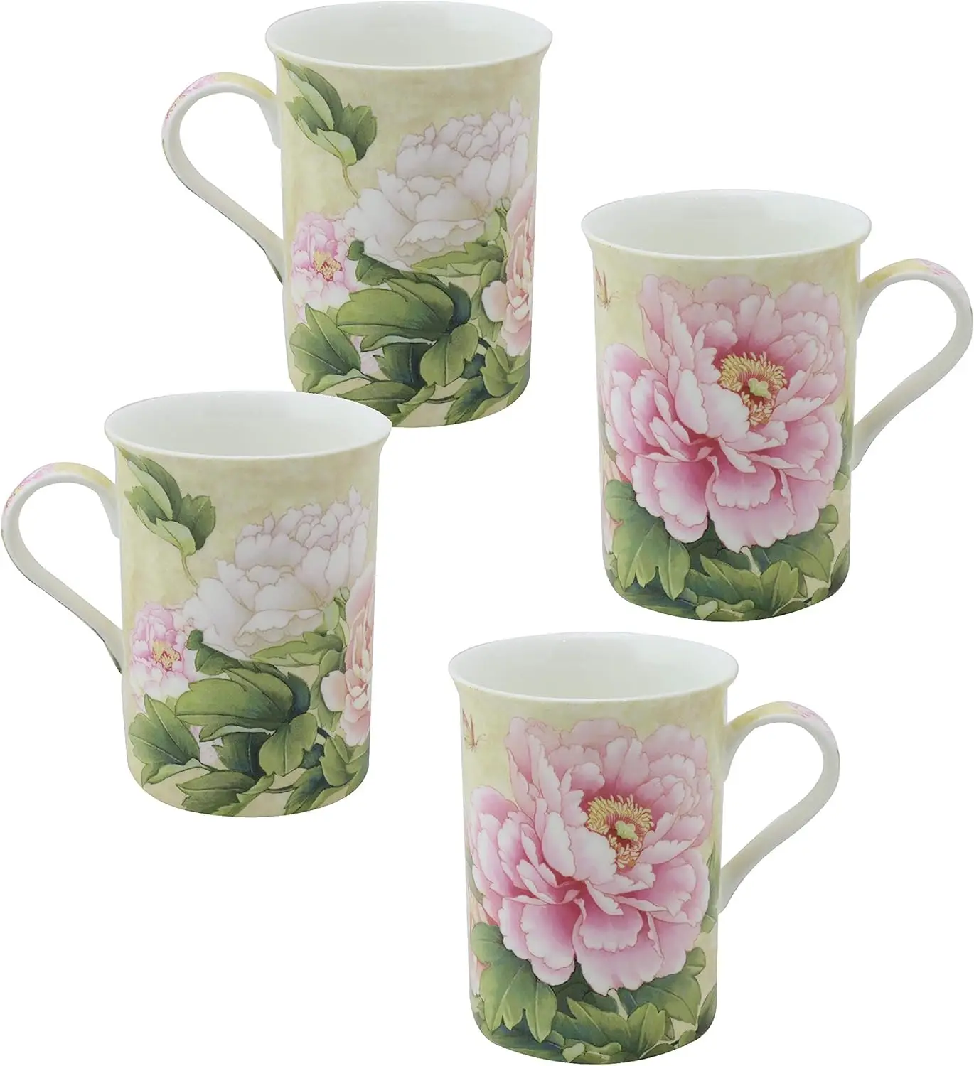 

Set of 4 Bone China Mugs, 9 oz, Pink Peony Floral Design