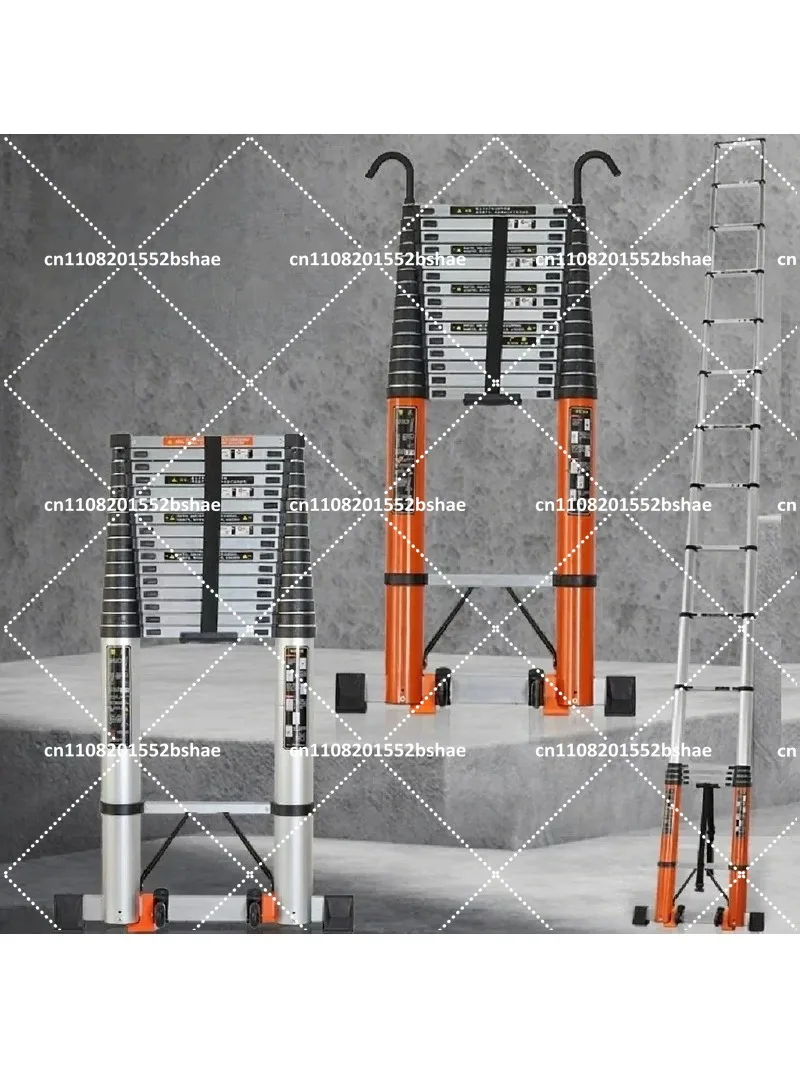 Extra Thick Telescopic Portable Ladder with Hook, Long Straight Aluminum Ladder for Lifting