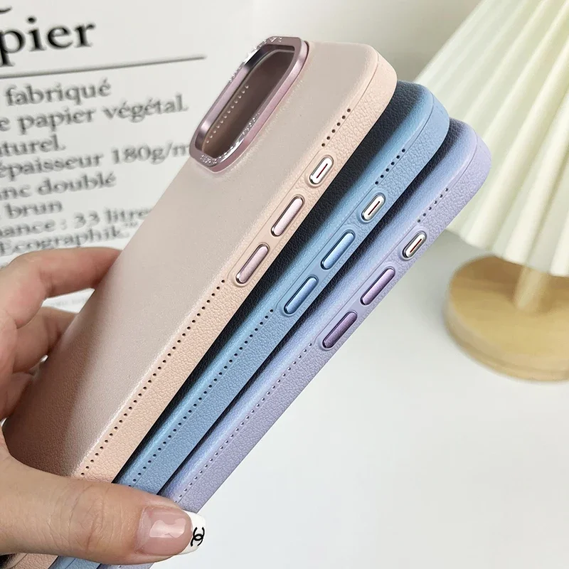 Pu Leder verkleidung Kunststoff rahmen Handy hülle für iPhone 15 14 plus 13 12 Pro Max Metall kamera Kantens chutz hülle