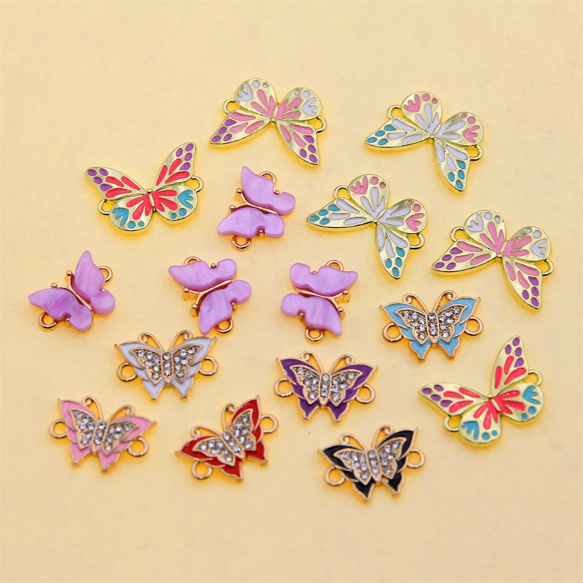 6pcs Colorful Heart Shape Enamel Butterfly Connector Pendant for Jewelry Making Earrings Bracelet Necklace Accessories DIY Handm